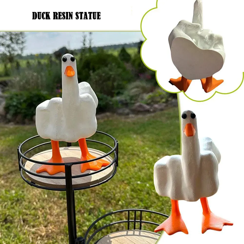 Miniatures Hot Personalized Funny Duck Middle Finger Resin Statue Home Desktop Decoration Craft Ornament Garden Living Room Sculpture Decor