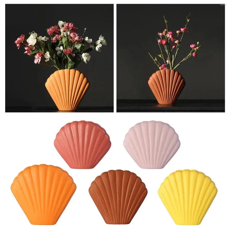 Vases Elegant Ceramic Shell Shape Vase Pot Creative Design Home Office Art Decor