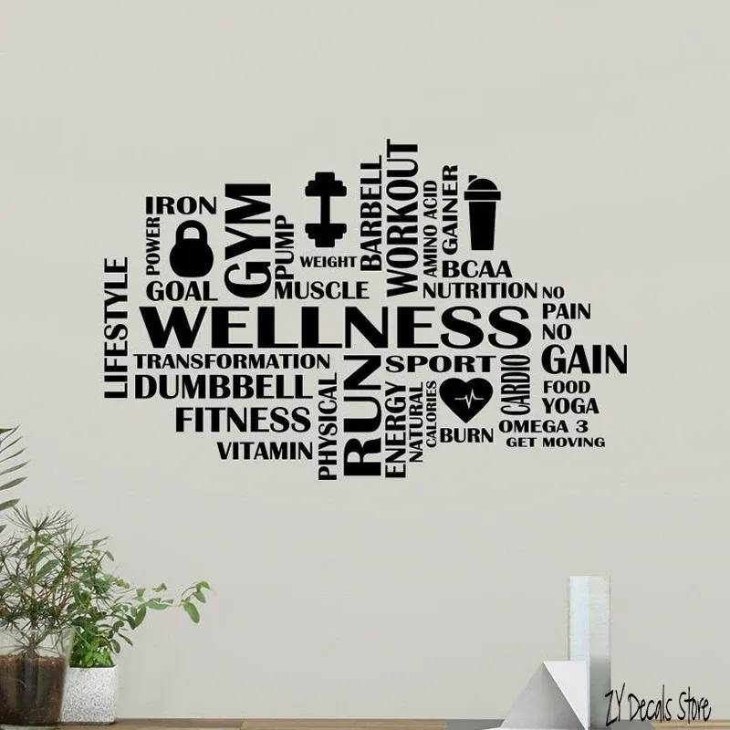 Stickers Gym Word Cloud Wall Decal Fitness Motivation Fitness Vinyl Sticker Decor Gym Design Fitness Club Wall Stickers Quotes L571