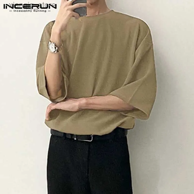 Men's T-Shirts Summer Men T Shirt Loose Solid Color Round Neck Half Sleeve Fashion Casual T-shirts Korean Style Streetwear Basic Tops24328