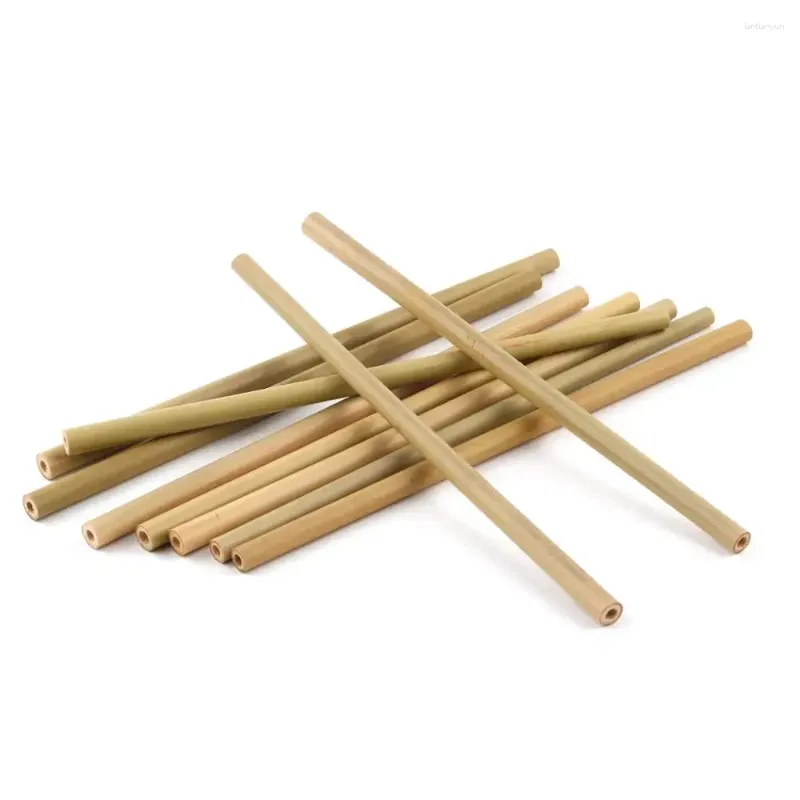 Dricker halmpaket med 10 bambu halm med rengöringsborste ekovänlig återanvändbar naturlig 8 "20 cm längd