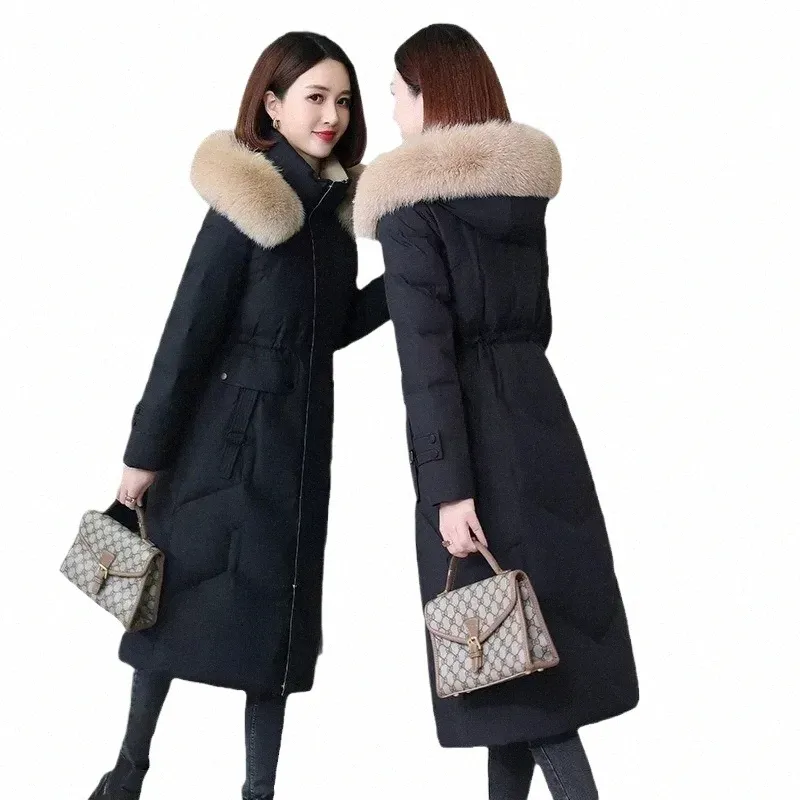 winter New Women Down Coat Thickened Hooded Loose Lg 90% White Duck Down Coat High End Fi Women Warm Snow Wear Overcoat L1tv#