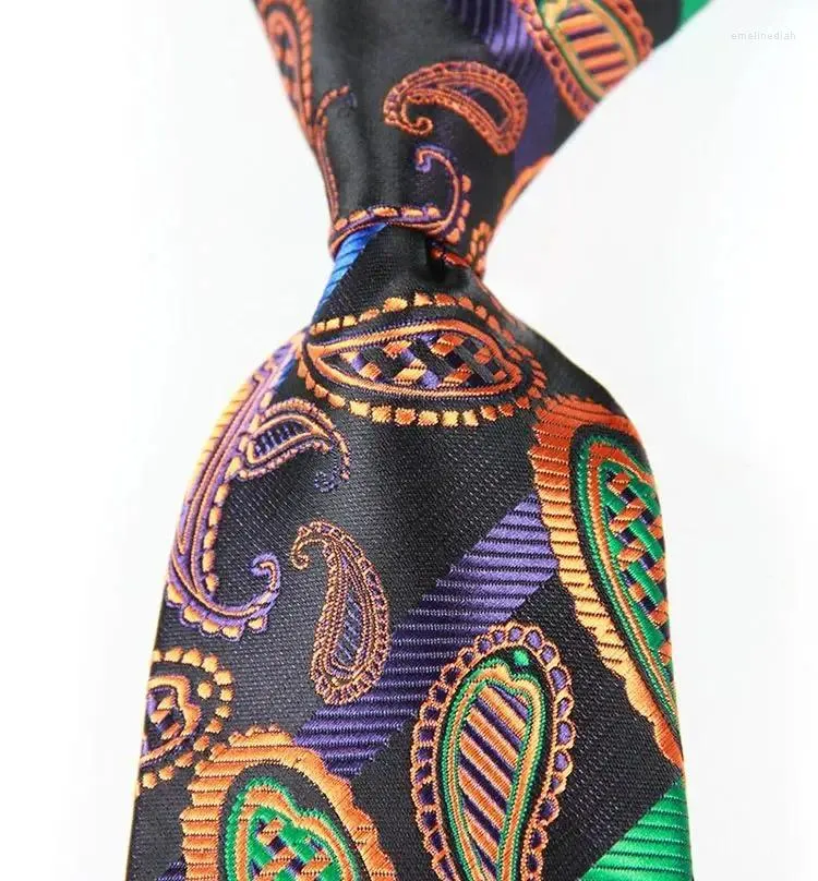 Bow Ties Classic Paisley Black Green Purple D Tie JACQUARD WOVEN Silk 8cm Men's Necktie Business Wedding Party Formal Neck