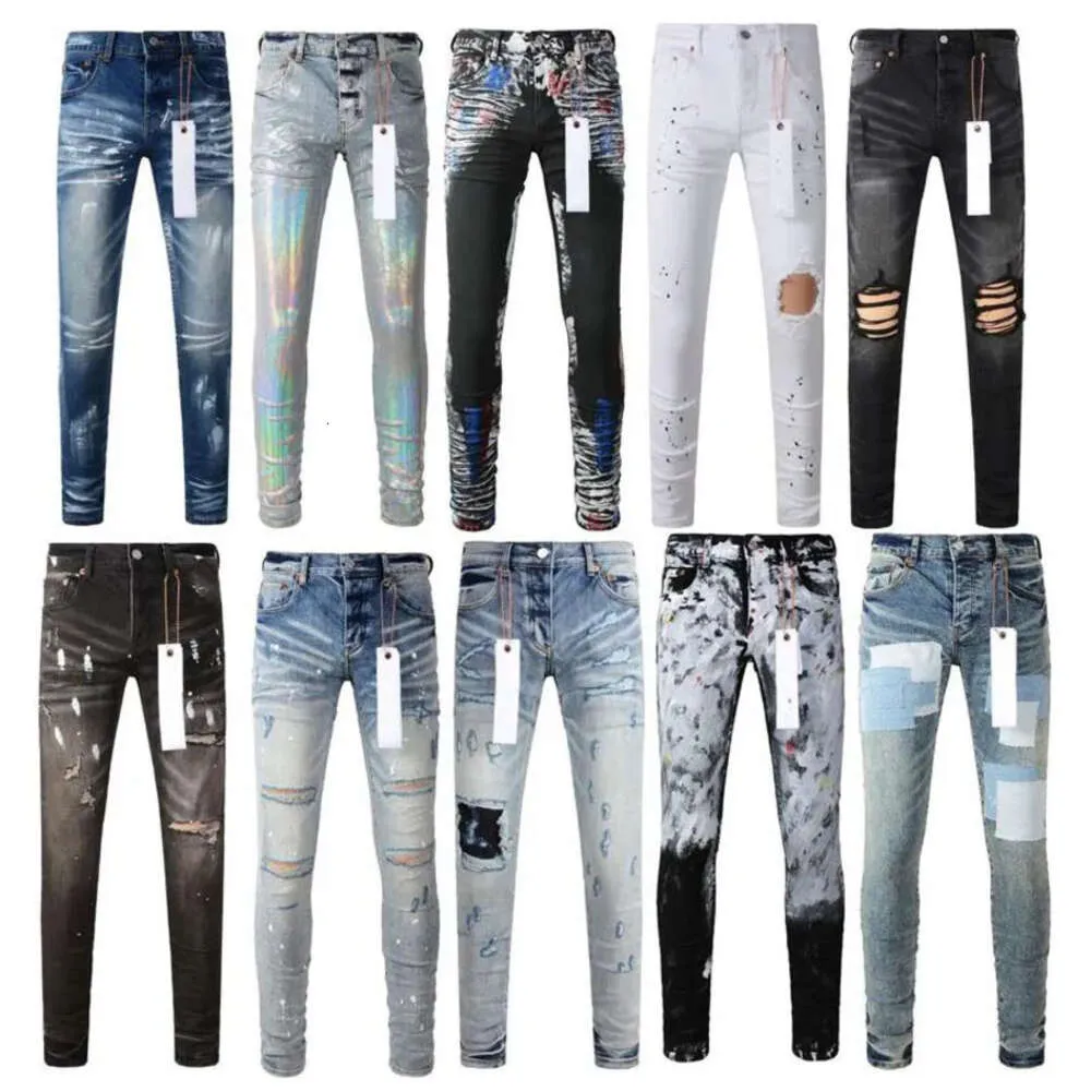 Jeans herr mager nöd rippade förstörda stretch cyklist denim streetwear vit svart blå smal fit hip hop byxor för män oss 431