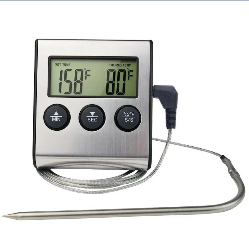 Indicatori Termometro da cucina digitale Display LCD Sonda lunga per grill Forno Alimenti Cottura di carne Timer allarme Strumenti di misurazione