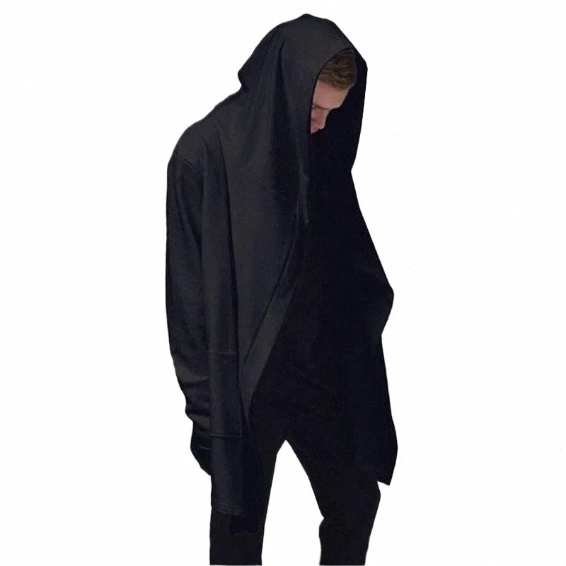 high Quality Casual unisex Men's Hooded With Black Gown Hip Hop Hoodies and Sweatshirts lg Sleeves design winter cloak Coats b6fe#