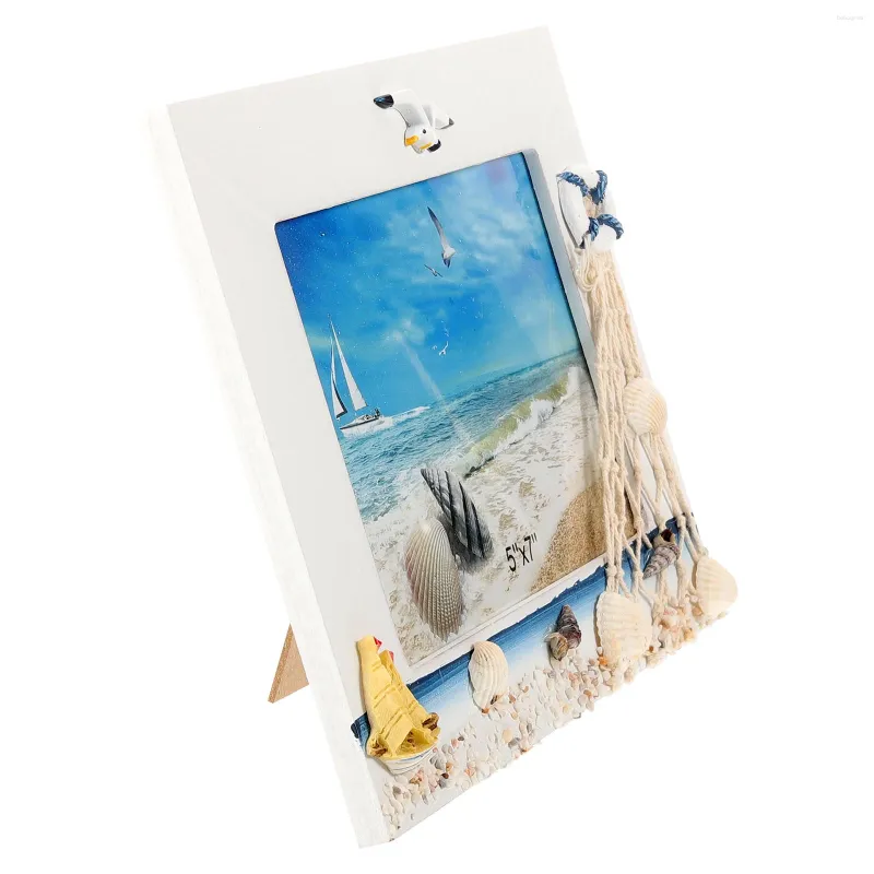 Frames 1 Pc Exquisite Wooden Po Holder In Marine Style Desktop Ornament (White)