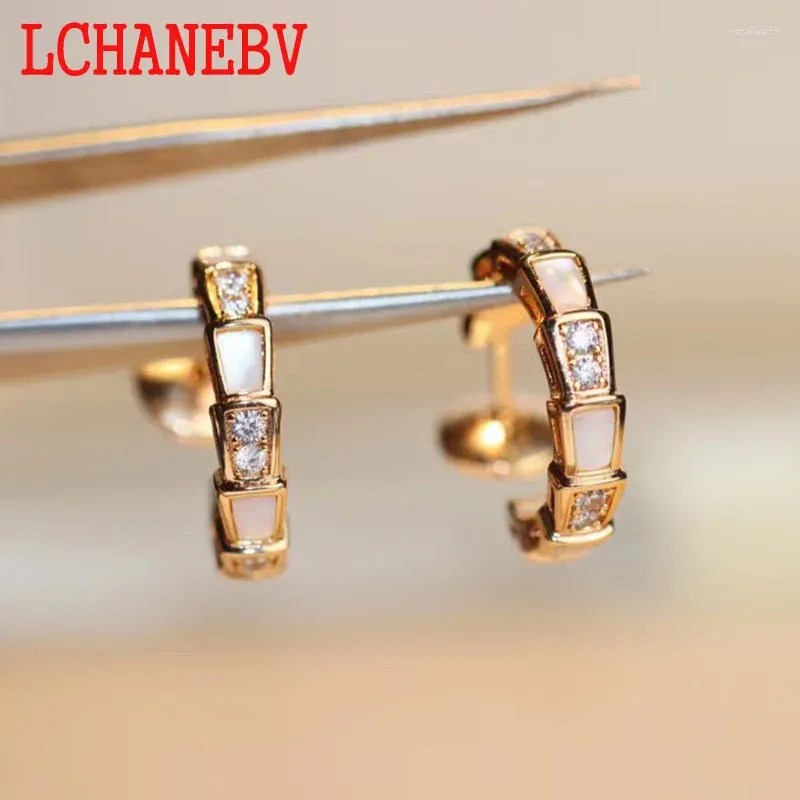 Brincos de garanhão S925 prata esterlina galvanizado 18k rosa ouro diamante branco fritillaria cobra em forma de acessórios de charme feminino