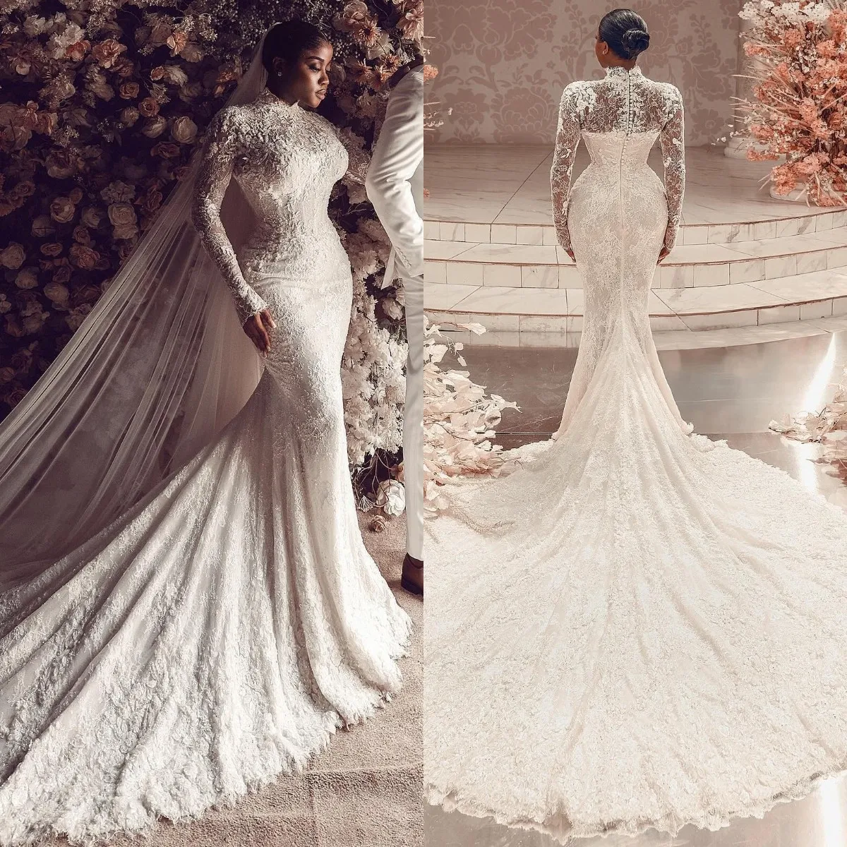 White Satin Lace O-Neck Button Back Sweep Train Long Sleeve Wedding Dress White Satin Lace O-Neck Button Back Sweep Train Long Sleeve Wedding Dress