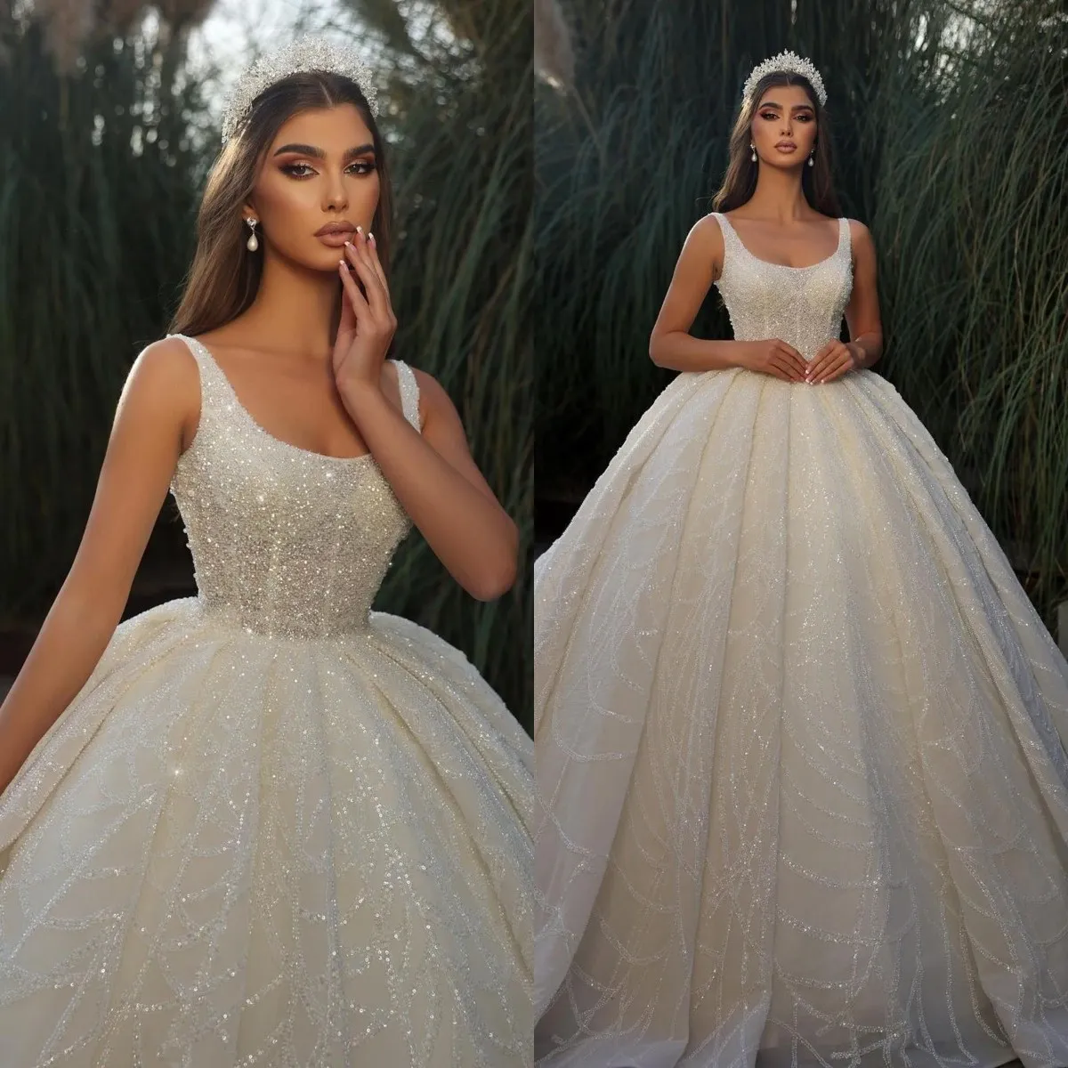 Robe de mariée de robe de bal en cristal pour mariées épaisses épaisses robes de mariée Dubaï Dubaï Saudi Sweep Train Ruffle r Brides Robes