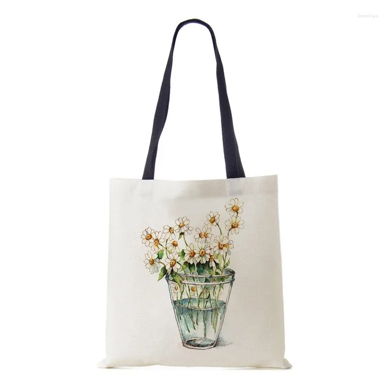 Opbergtassen Mode Dames Tote Bag Milieuvriendelijke opvouwbare herbruikbare shopper Bloemen Dubbelzijdig bedrukt College boekentas