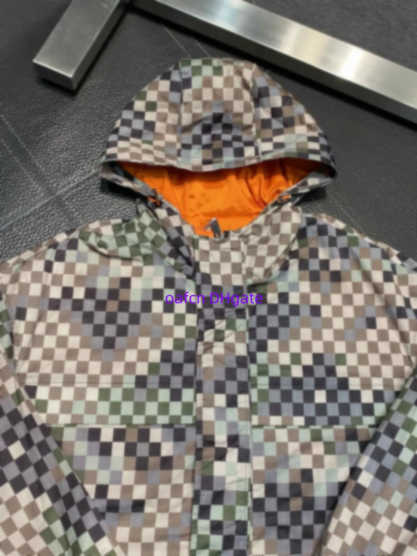 Veste a fermeture eclair imprimee en damier sweat a capuche decontracte a manches longues 100 coton automne hiver 2024 Recreation exterieure