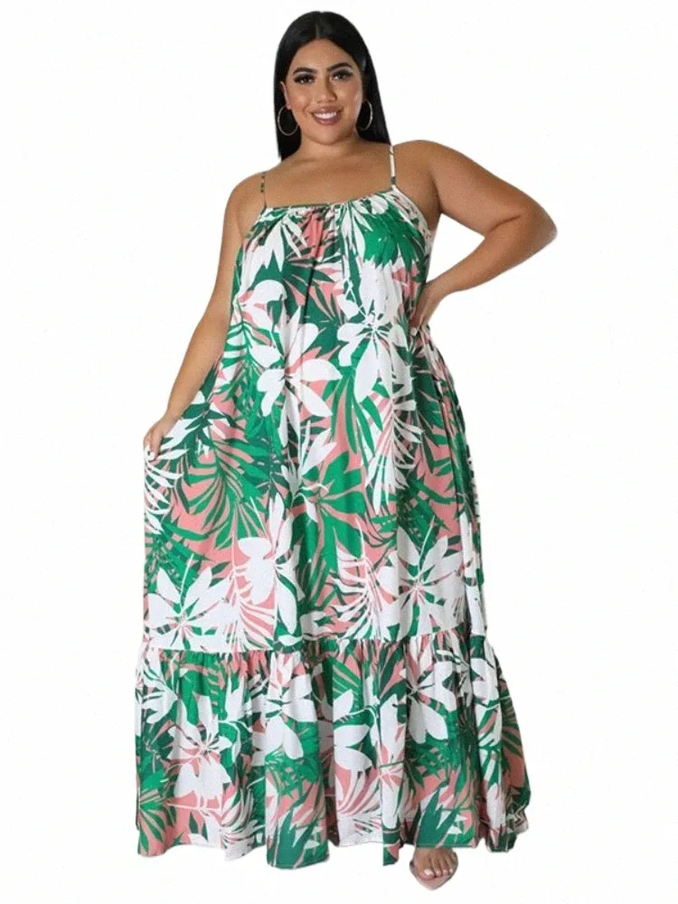 cm.yaya-robe largo c estampado Floral para femme, maxivestido holgado c dobladillo c volantes et tirantes finos, à la mode, pour la fête, taille S2kT#