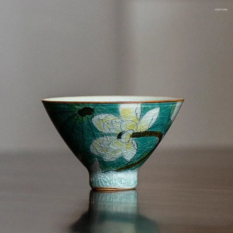 Tasses et soucoupes de Style chinois, service à thé craquelé, tasse à thé peinte à la main, Art Lotus, tasse principale de ménage, fournitures de verres, décoration de la maison