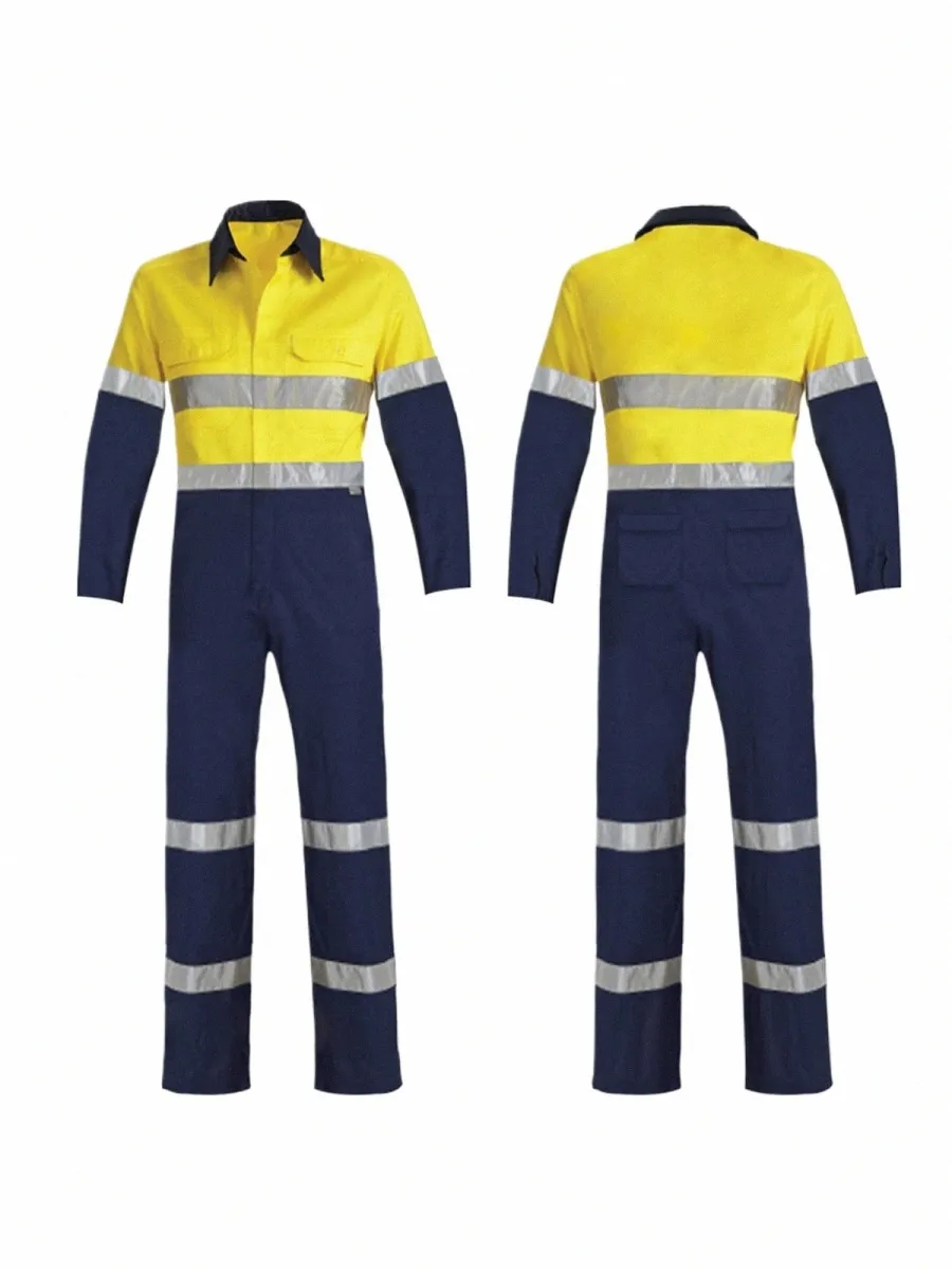 100% Cott Work Clothing Ctrast Color Worker Overall Factory Repairman Coverall Jumpsuits HI Vis Reflective Safety Clothing 69nb#