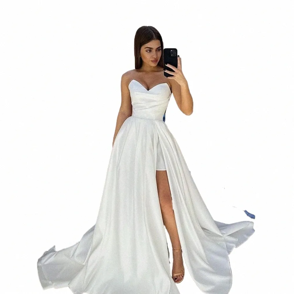 Sodigne Abiti da sposa semplici Sweetheart maniche staccabili Una linea Sposa Dr Side Split Backl Satin Wedding Dres w5C3 #