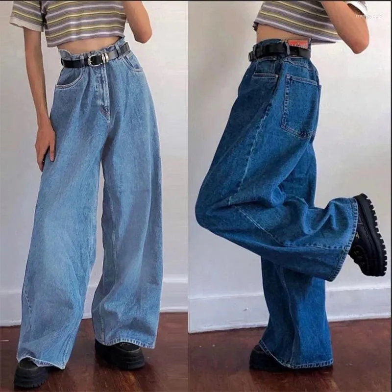 Jeans da donna stile coreano donna stivali di jeans tagliati stivali di jeans a gamba larga moda larghi pantaloni lunghi streetwear donna casual solido