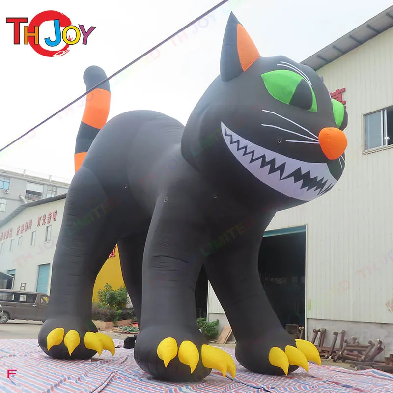 Activités de plein air en gros 10 m 33 pieds de haut dessin animé de chat noir gonflable géant avec lumière pour la décoration de la Toussaint-001