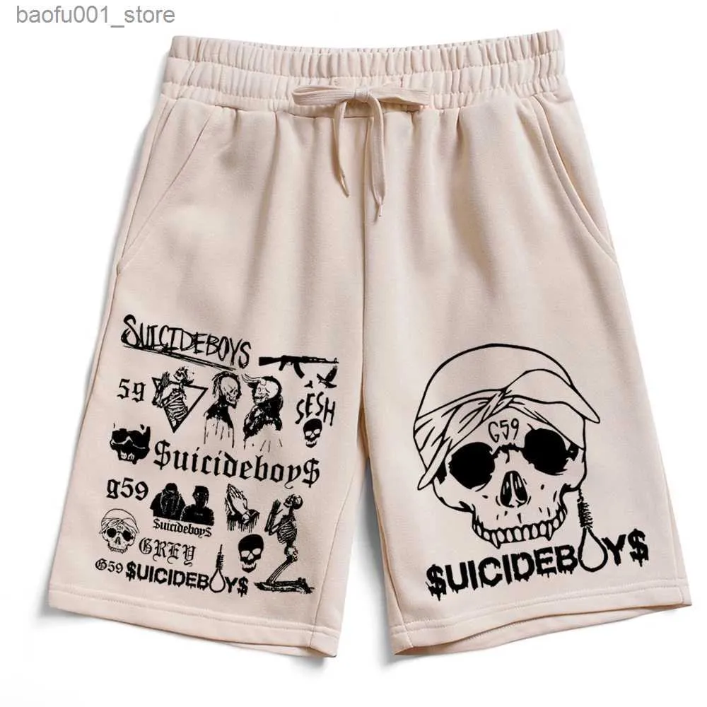 Heren shorts Suicide Boy Rap Hip-Hop Music Shorts Katoenen broek Mens Pants Q240329