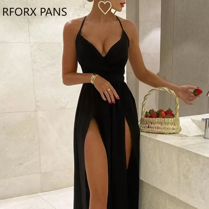V-neck Sling Elegant Solid Evening Dress V-neck Sling Elegant Solid Evening Dress