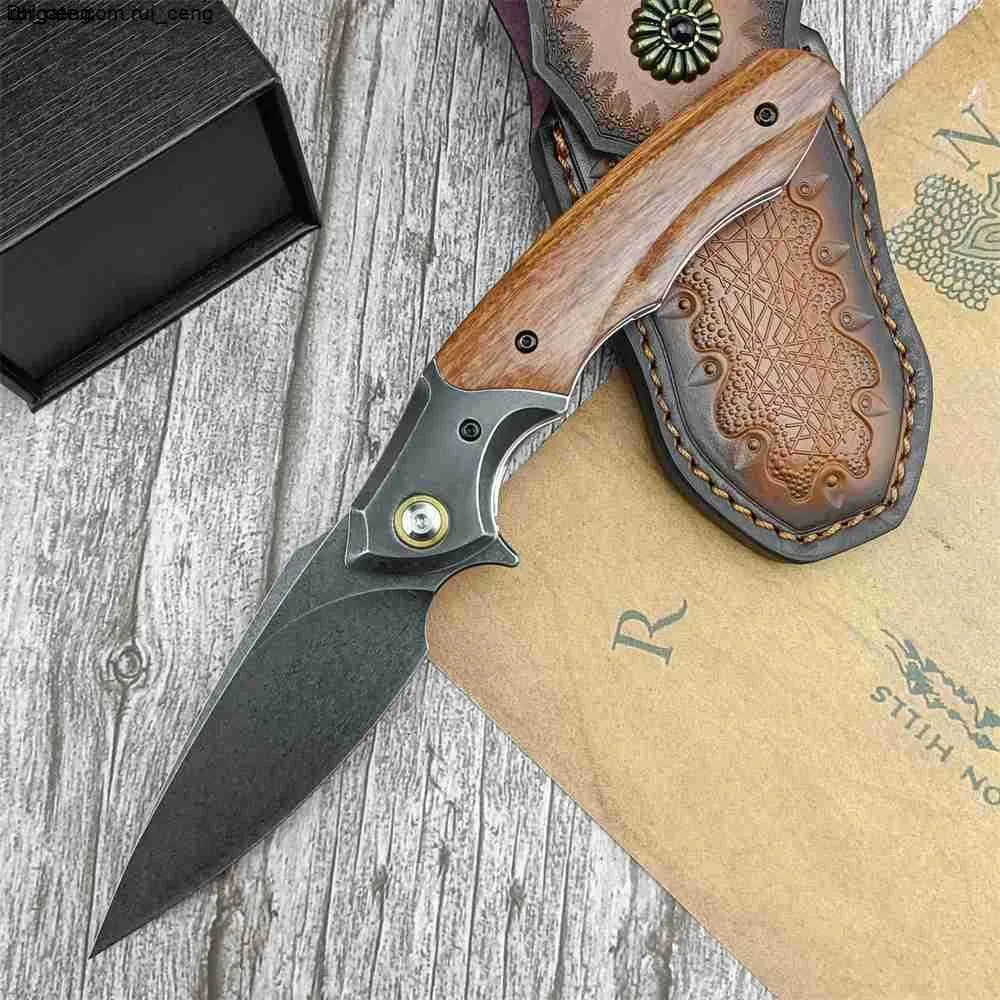 Leather Sheath Pocket Folding Knife for Collectors Wootz Steel Blade Wood Handle Survival Tactical Gear Outdoor Hunting Knives