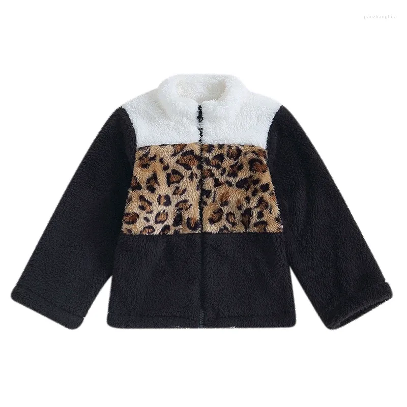 Vestes Pudcoco infantile enfants filles polaire veste à manches longues col montant fermeture éclair imprimé léopard hiver vêtements chauds 3-7T
