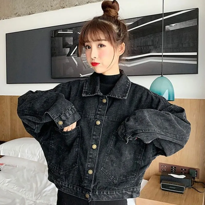 DHgate.com:women's Black Cropped Denim Jacket Korean