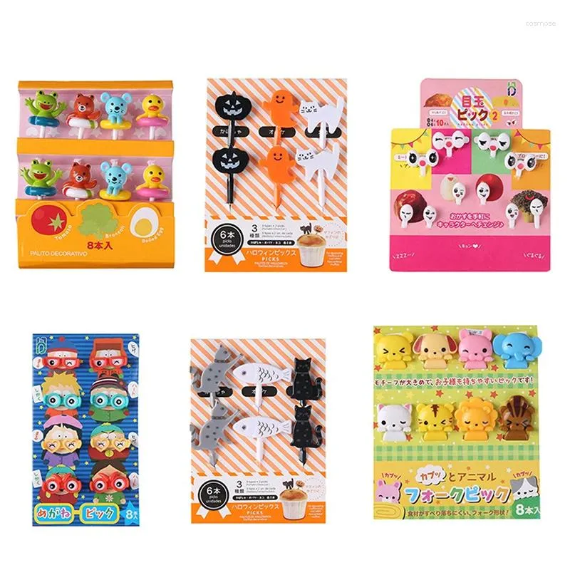 Forks 10/8/6pcs/set Bento Groentebedrijf Leuke Mini Children Fruit Tandenstokers Kinderen Picks Cartoon Animal