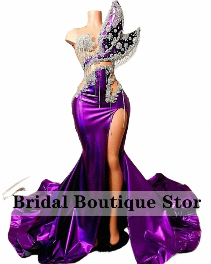Sparkly Sexy Purple Prom Dr 2024 Pärlor Crystal Rhinestes High Side Split Birthday Party Gowns Wedding Recepti Robe de Bal P5yn#