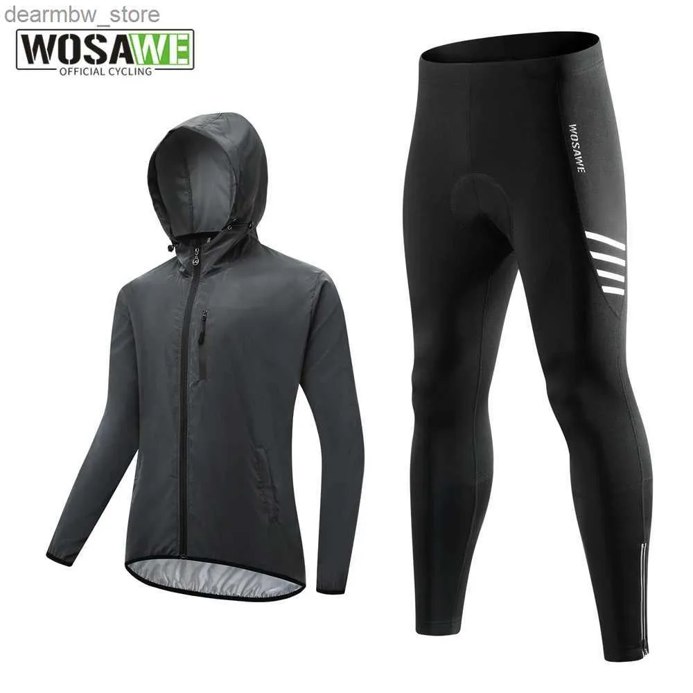 Vestes de cyclisme WOSAWE ensemble de veste de cyclisme réfléchissant coupe-vent de Sport de nuit Gel vtt pantalon de vélo ensemble haute visibilité résistant à l'eau manteau de course 24329