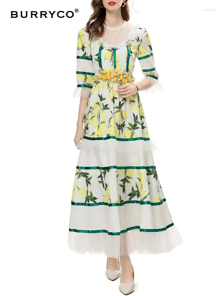 カジュアルドレスBurryco2024 Autumn's Soft Heavy Industry Bead Print Luxury Style Dress