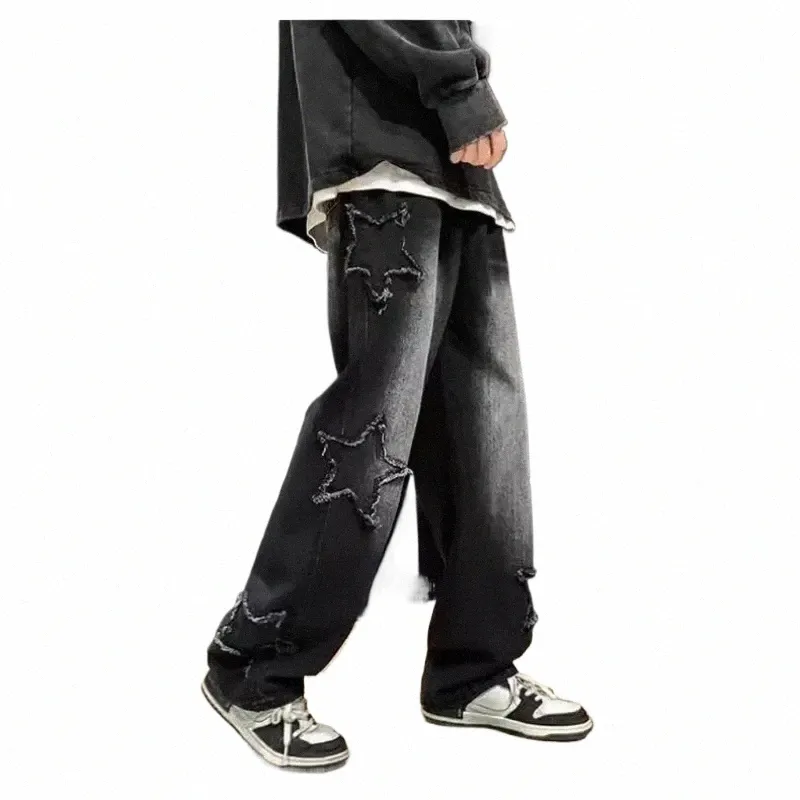 2023 Nieuwe Fi Sterren Handdoek Borduren Bruin Mannen Jeans Broek Y2K Kleding Rechte Hip Hop Cott Broek Pantal Homme d6kx #