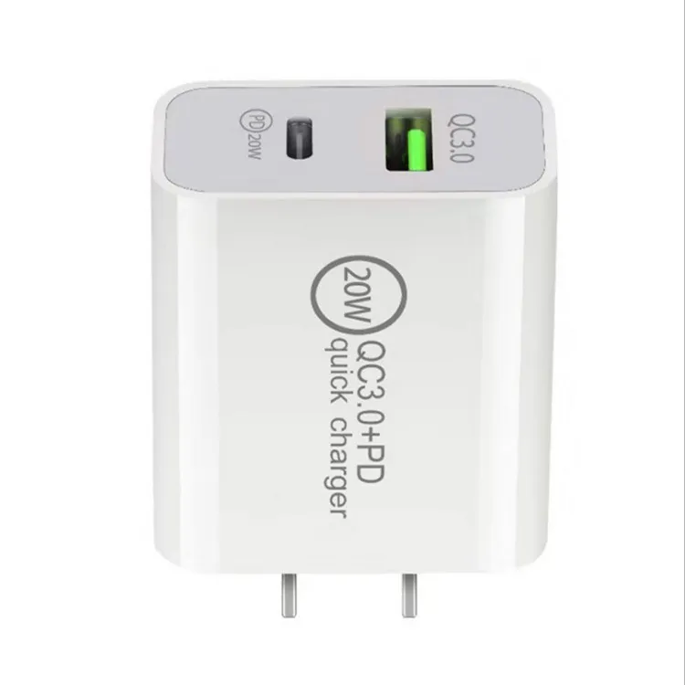 Travel Adapter Wall Charger 20W PD 3.0 USB C TO C Fast Power Plug Adapter Cable for Iphone Samsung Huawei Xiaomi US EU Plug White Color 100pcs/box