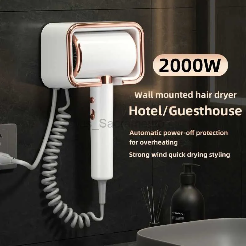 Hair Dryers New Product No Punching Wall Mounted Hair Dryer 2000W High-Power Quick Drying Hotel Bathroom Negative Ion Hair Care Hair Dryer 240329