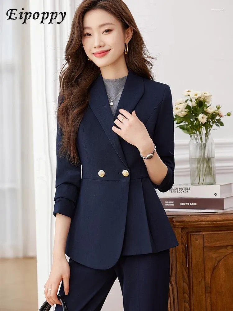 Womens Elegant Blue Black Navy Pant Suit Formal Jacket And Trouser Set For Work And Business From Maxwelily 75.86 DHgate.Com