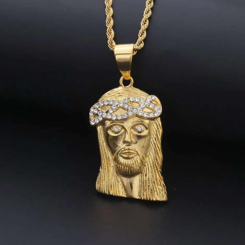 Mens hiphop halsband smycken mode rostfritt stål Jesus bit hänge halsband högkvalitativ guldhalsband336u