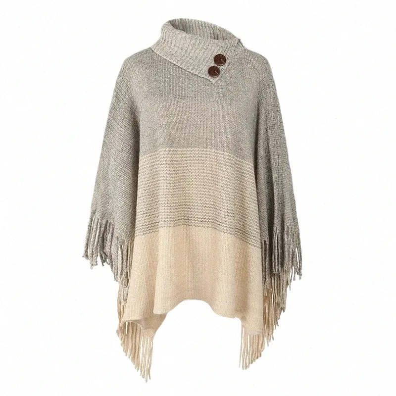 PLUS -storlek PCHO för kvinnor 2022 Spring Autumn Fi Tassel Pullover Capes Female Loose Casual Knit Cloak Shawl Sweater C508#