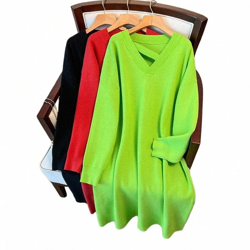 150kg grote maat dames buste 160 lente winter nieuwe losse lange v-hals trui jurk zt rood groen 5xl 6xl 7xl 8xl 9xl 10xl y06m#