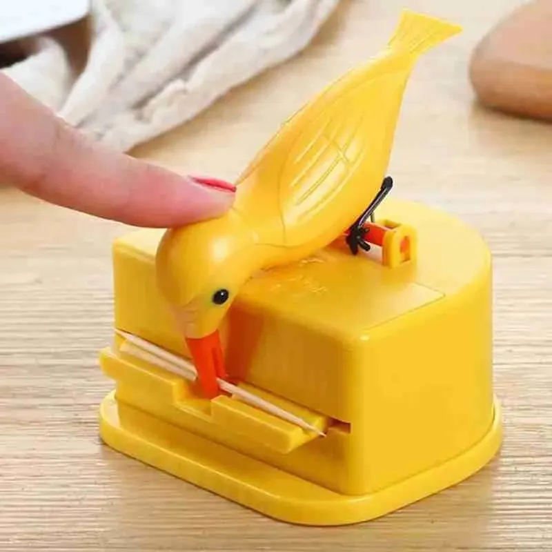 Porta stuzzicadenti creativo Cartone animato piccolo contenitore per stuzzicadenti per uccelli Pressa per stuzzicadenti Scatola di immagazzinaggio Cucina automatica