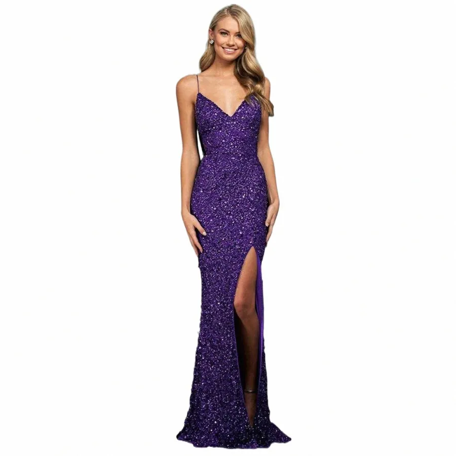 Solide Sexy Sequin Backl Maxi Femmes Dr Minceur Split Femme Élégante Formelle Dres Robe Soirée Bal Gala Robes z1TJ #