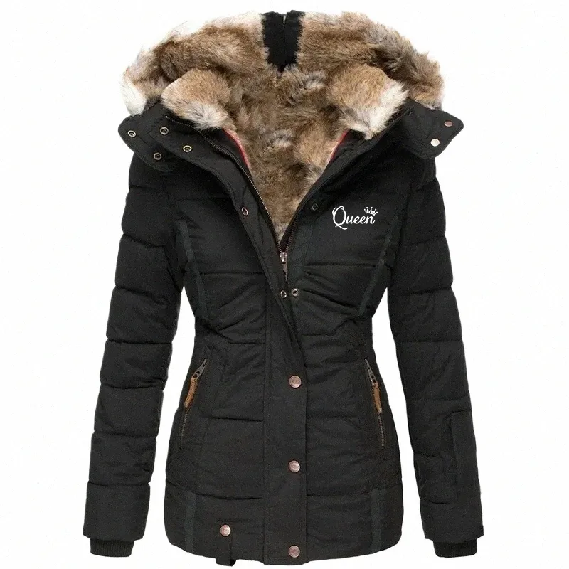 Manteaux pour femmes Parka Streetwear Casual Queen Manteaux imprimés Manteaux de fourrure à capuche Doudounes d'hiver Manteau polaire Femme Veste Plus Taille m1U9 #