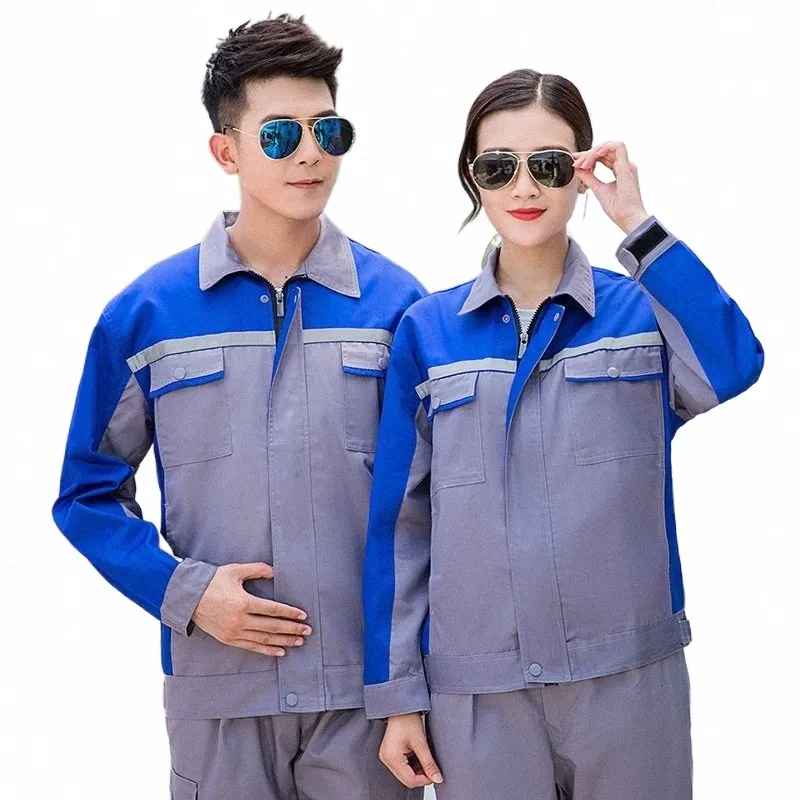 Весенняя рабочая одежда для мужчин и женщин, контрастный цвет, светоотражающая полоса, безопасная рабочая униформа, комбинезоны для заводской мастерской, авторемонт i02Q #