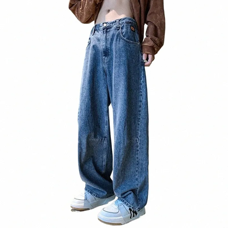 2023 Autumn New Blue Loose Jeans Fi Fi Straight Baggy Wide Legrers Vintage Streetwear Hip Hop Pants بالإضافة إلى حجم 5XL 87QB#