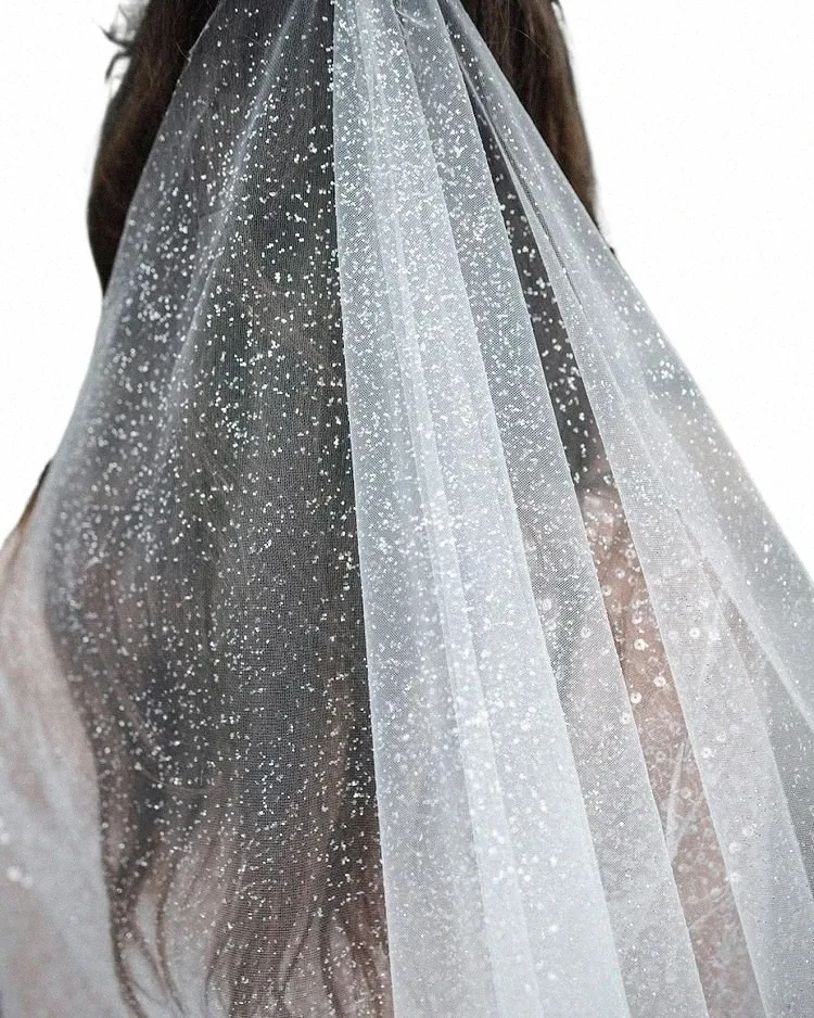 topqueen V101 Glitter Wedding Veil Sparking Bridal Veil 1 Tier Luxury Cathedral Length Champagne Colored Bride Accories VEU B6MN#