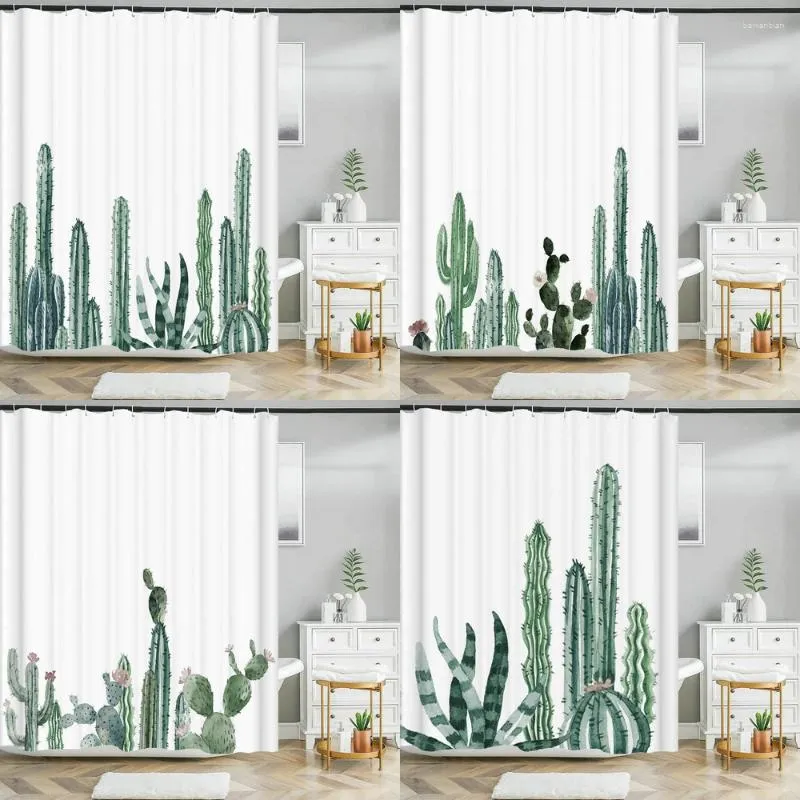 Shower Curtains Bathroom Waterproof Curtain Nordic Minimalist Style Tropical Plant Cactus Printed Polyester Home Decor With Hook