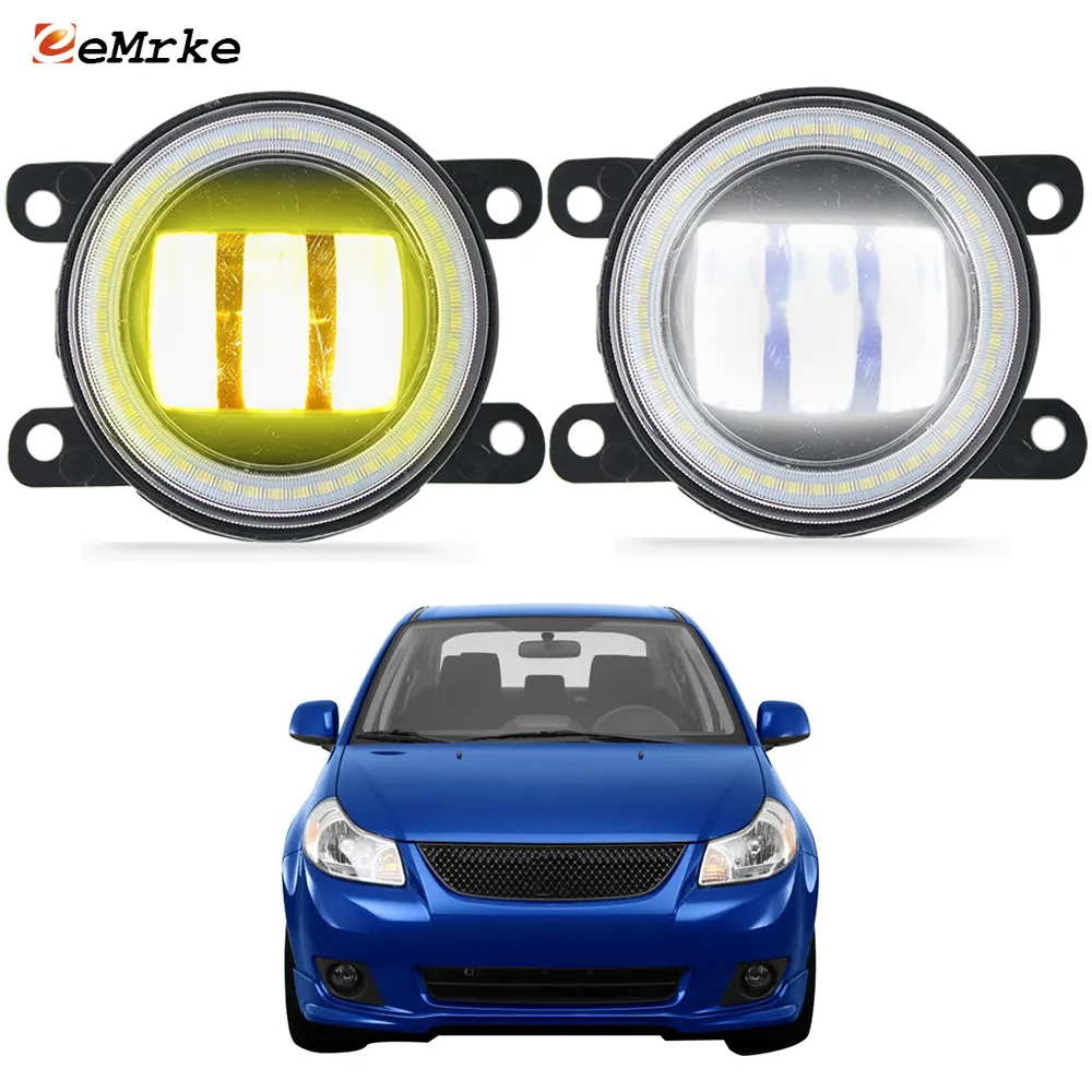 EEMRKE Led Fog Light Assembly 30W/ 40W for Suzuki SX4 GY 2008 2009 2010 2011 2012 2013 2014 with Clear Lens Angel Eyes DRL Daytime Running Lights 12V PTF Car Accessories