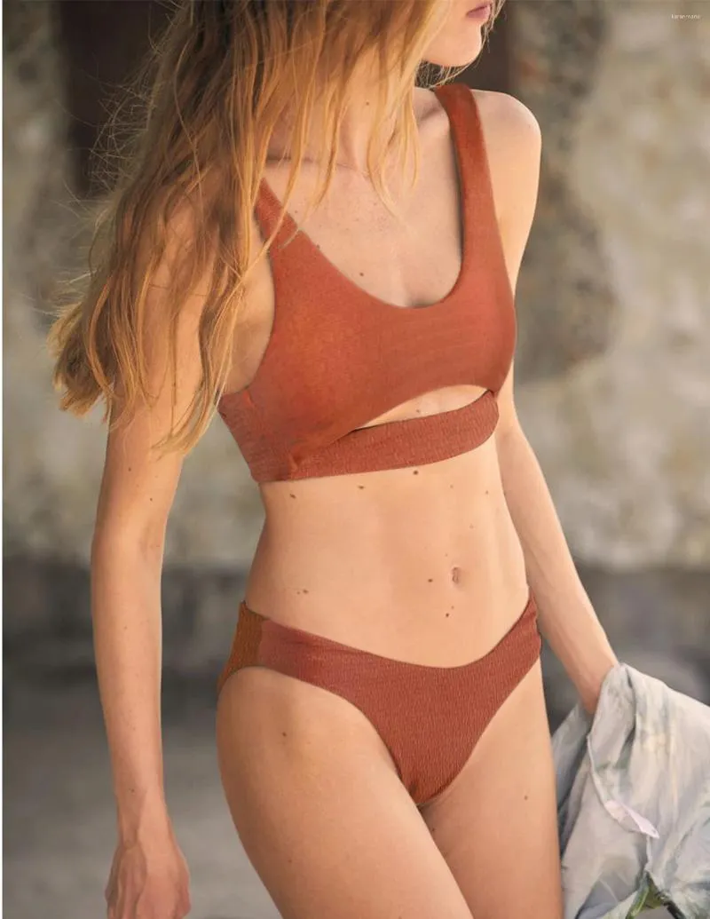 Kadın Mayo Kaburga içi boş omuz askısı bikini seti kadın mayo iki parçalı yay bikini yaz plaj mayo elbise