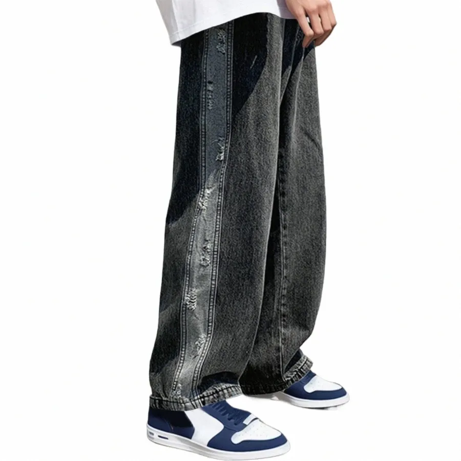 Fiable Tallas grandes Ajuste relajado Pierna recta Versátil Jeans para hombres Pantalones Ocio de la calle Pantalones de mezclilla de pierna ancha sueltos para hombre R1ZF #