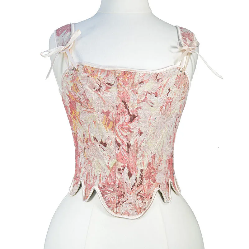 Tapestry Corset Crop Top Women's Court Neck Halter Bustier, Lace-Up Back,  Petal Hem, Overbust Design, Plastic Boning Hot Sale! - Main Image