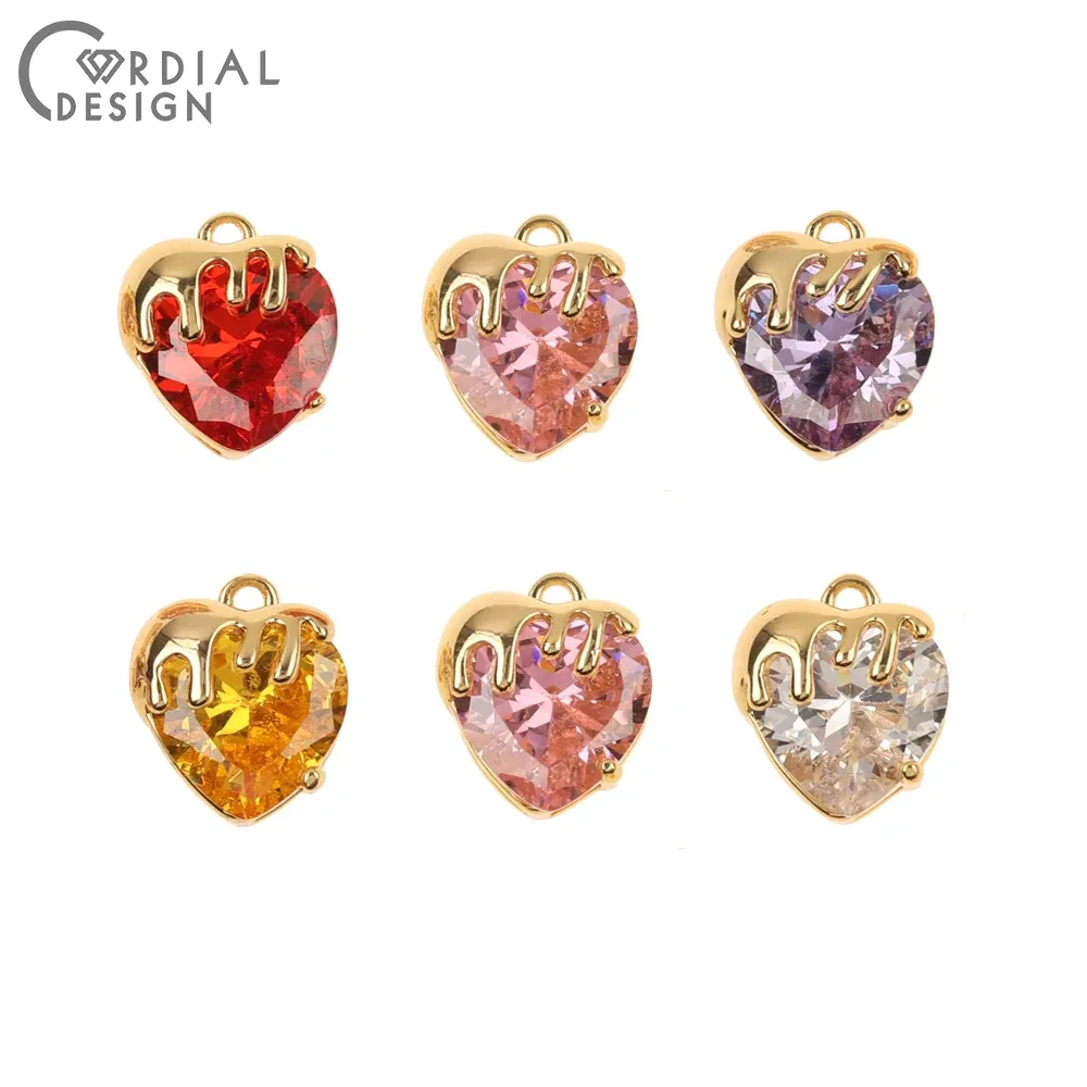 Components Cordial Design 20Pcs 11*12MM Jewelry Accessories/Hand Made/Heart Shape/CZ Charms/Pendant/Genuine Gold Plating/Jewelry Findings